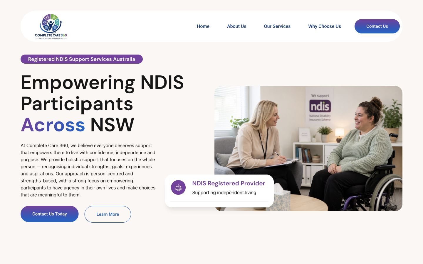 Complete Care 360 website displayed on desktop
