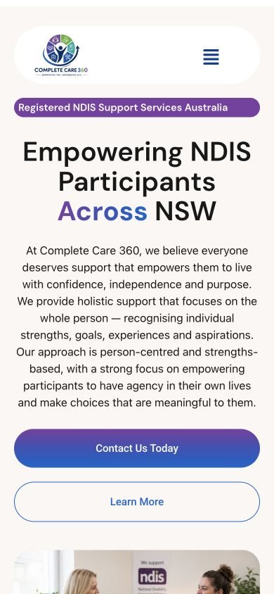Complete Care 360 website displayed on mobile
