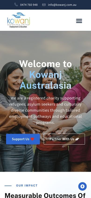 Kowanj Australasia website displayed on mobile