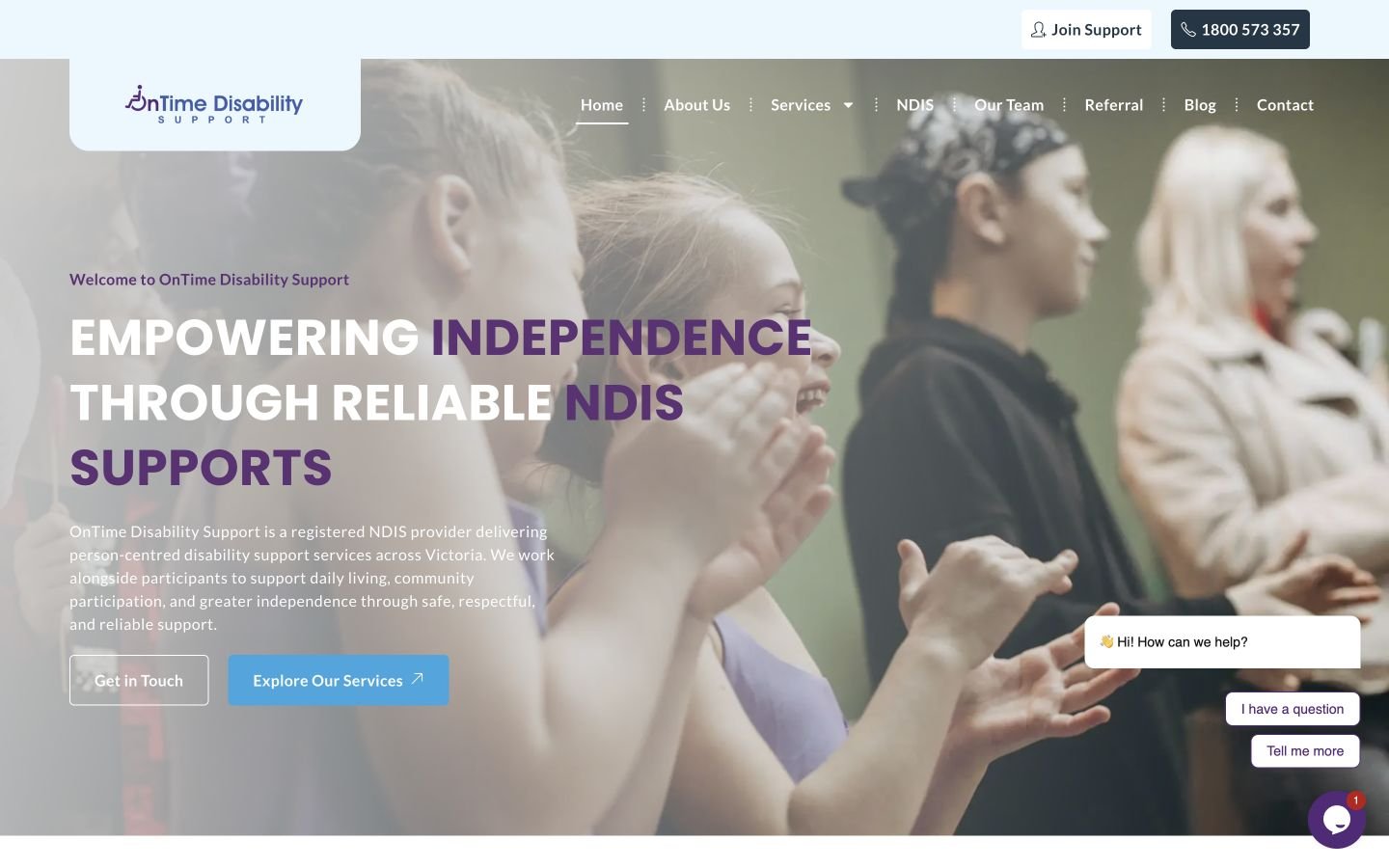 OnTime Disability Support website displayed on desktop